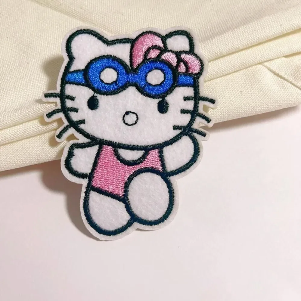 Iron on patch- Pink Cute Hello Kitty with Swimming Googles. A14